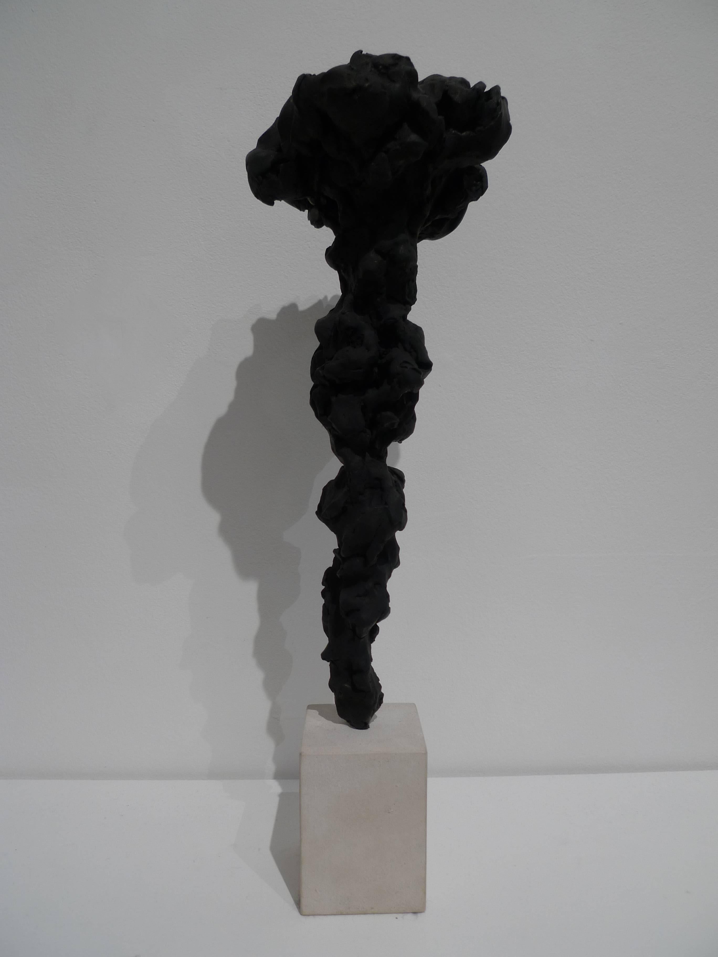 Black Totem no. 4 - Contemporary painted bronze, oak wood by Guy Haddon Grant For Sale 1