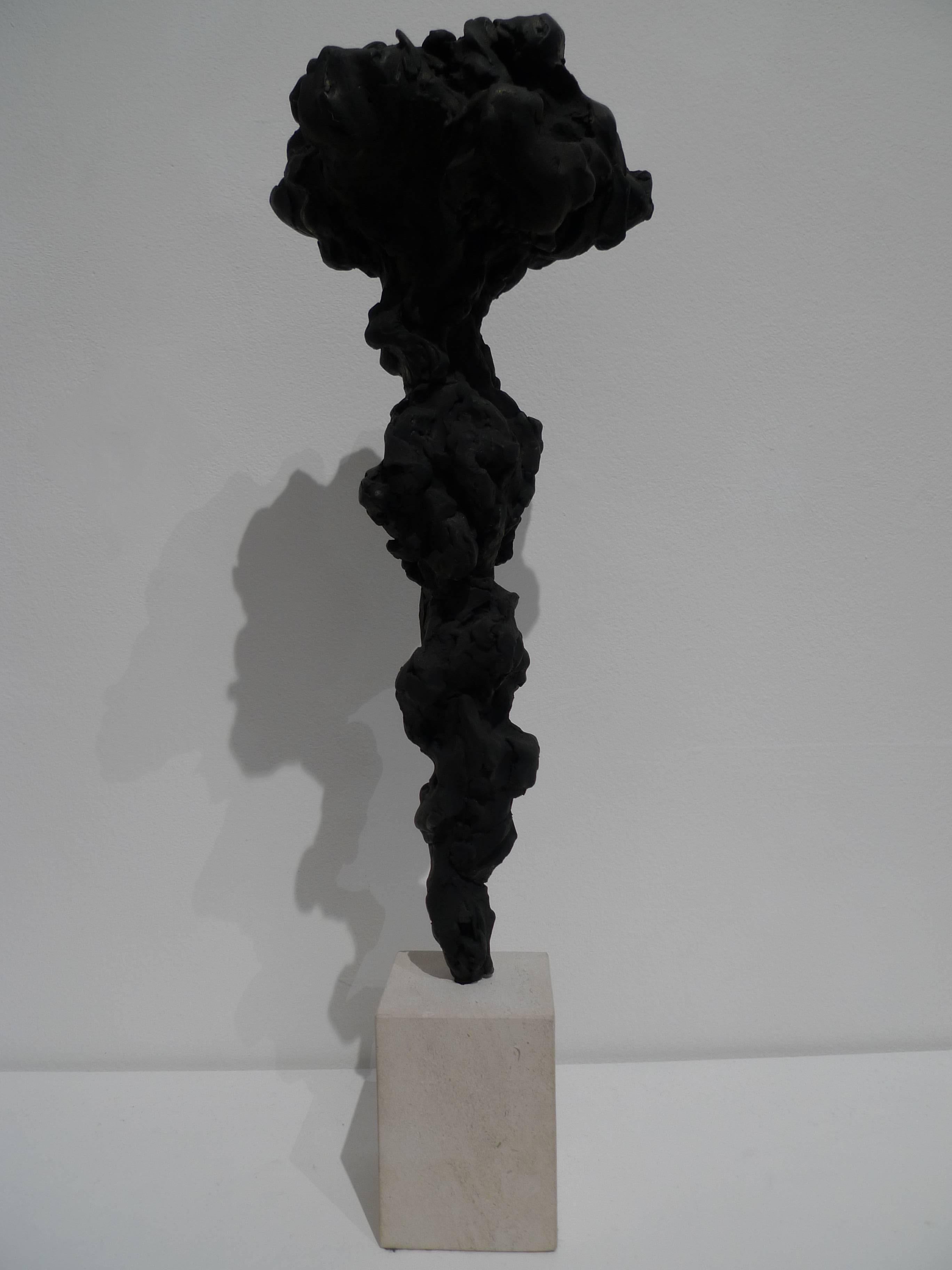 Black Totem no. 4 - Contemporary painted bronze, oak wood by Guy Haddon Grant For Sale 2