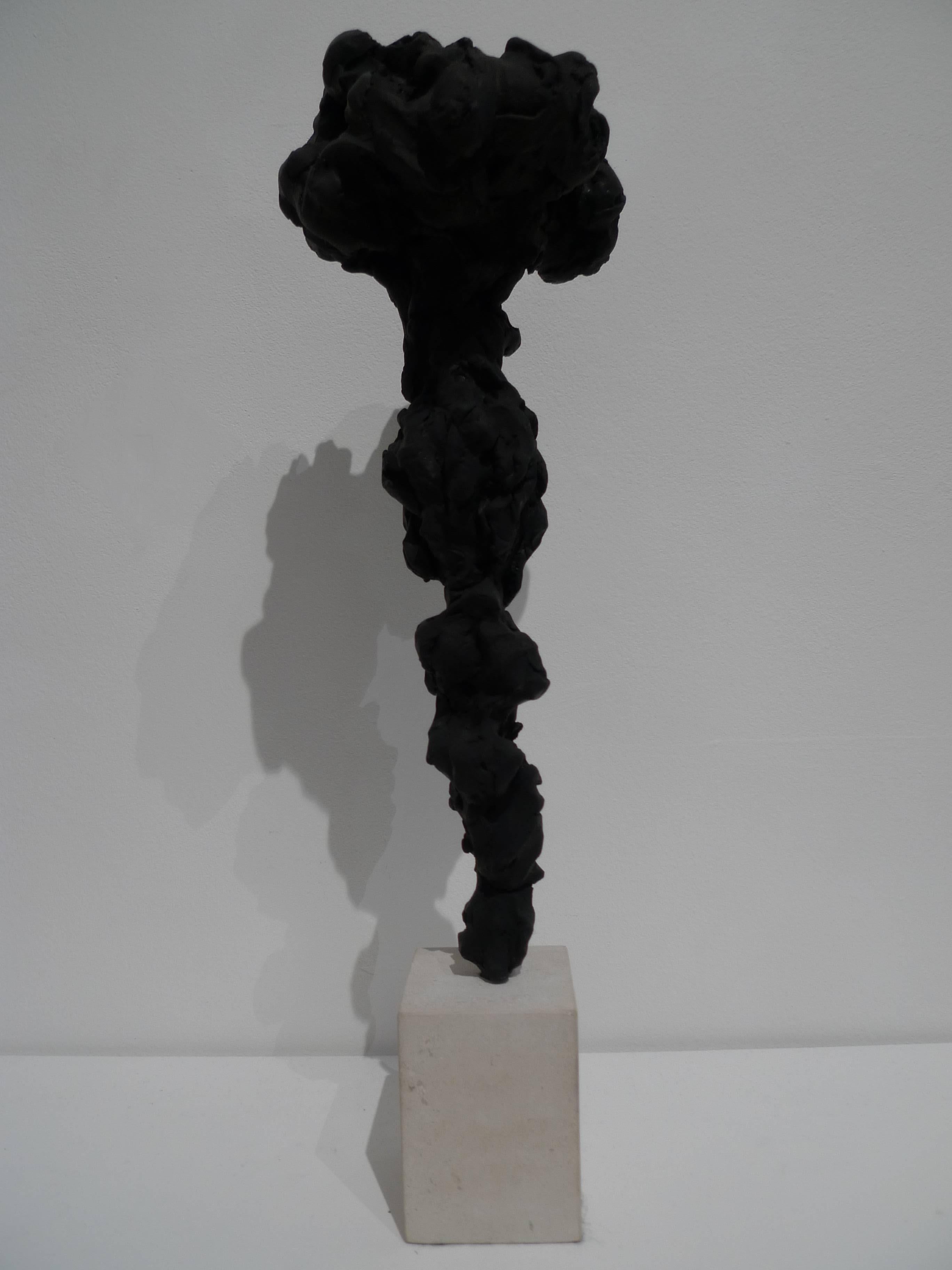 Black Totem no. 4 - Contemporary painted bronze, oak wood by Guy Haddon Grant For Sale 3