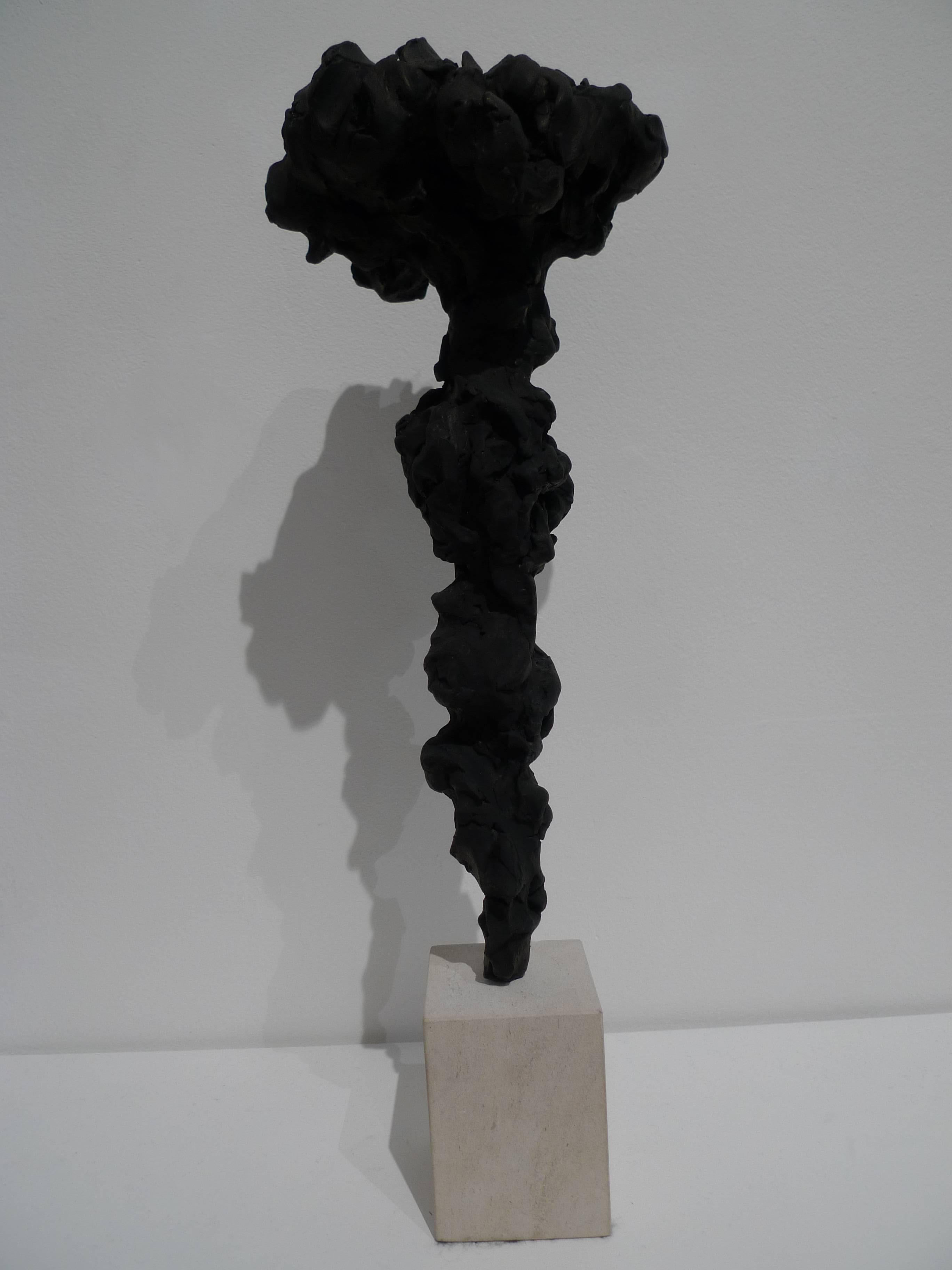 Black Totem no. 4 - Contemporary painted bronze, oak wood by Guy Haddon Grant For Sale 4