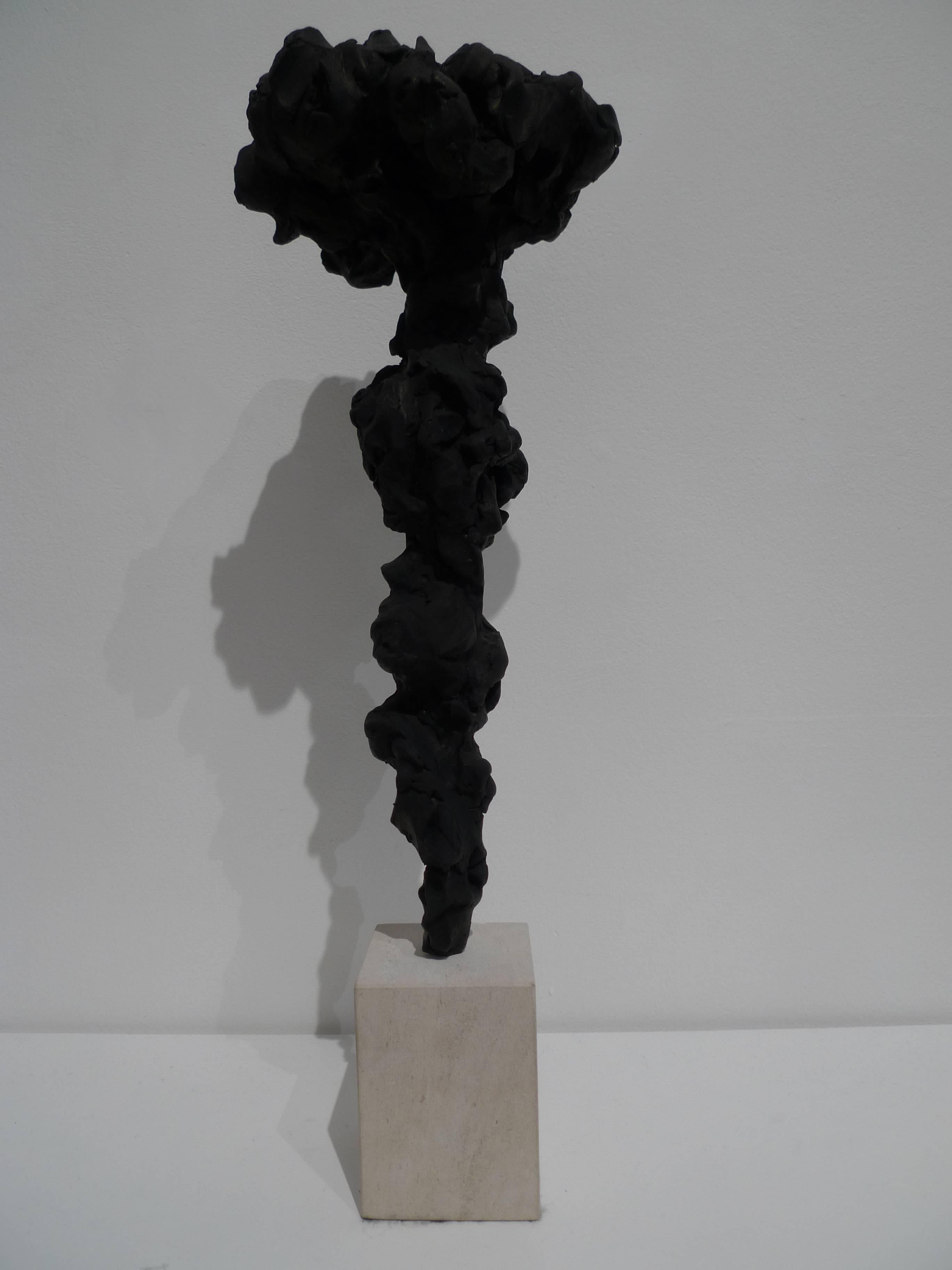 Black Totem no. 4 - Contemporary painted bronze, oak wood by Guy Haddon Grant For Sale 5