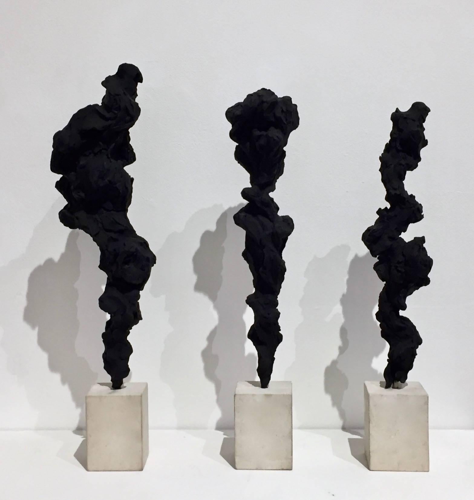 Black Totem no. 3 - Contemporary, painted bronze and Portland stone - Abstract Sculpture by Guy Haddon Grant