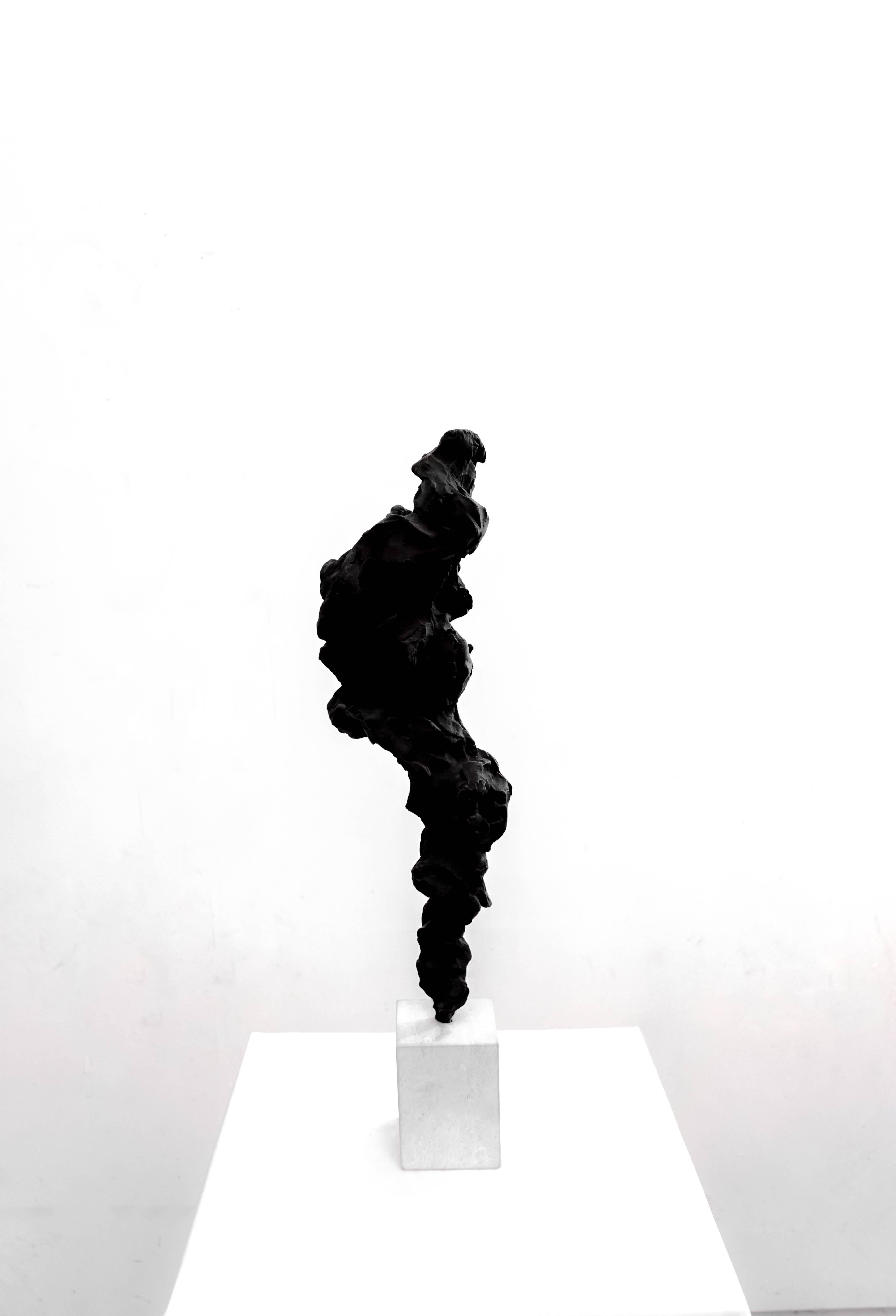 Guy Haddon Grant Abstract Sculpture – Black Totem no. 2 - Contemporary, painted bronze and Portland stone