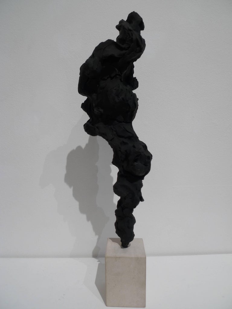 Black Totem no. 2 - Contemporary, painted bronze and Portland stone - Sculpture by Guy Haddon Grant