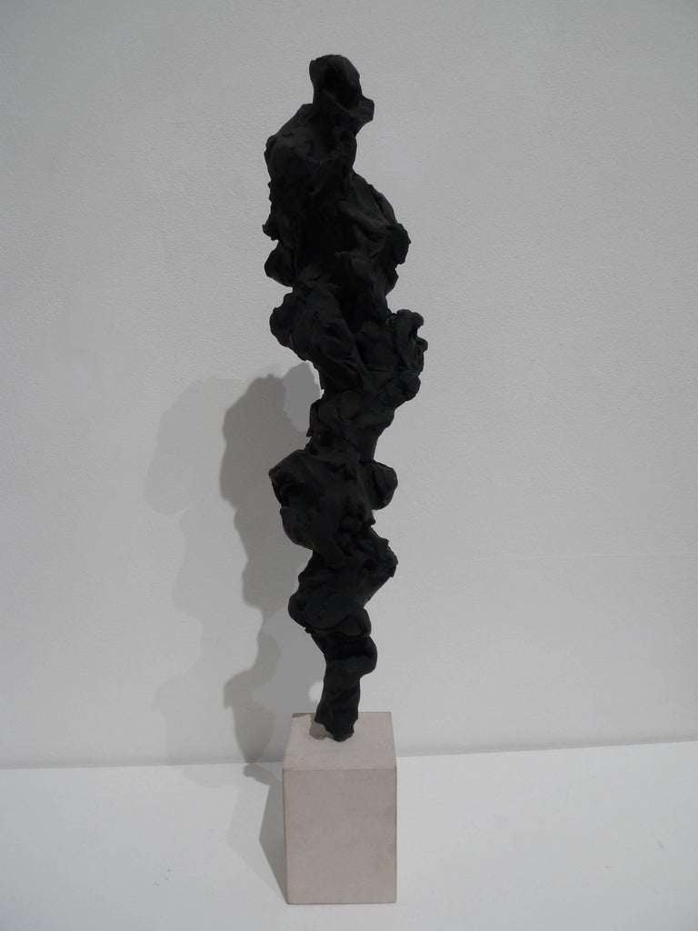 Black Totem no. 2 - Contemporary, painted bronze and Portland stone - Abstract Sculpture by Guy Haddon Grant