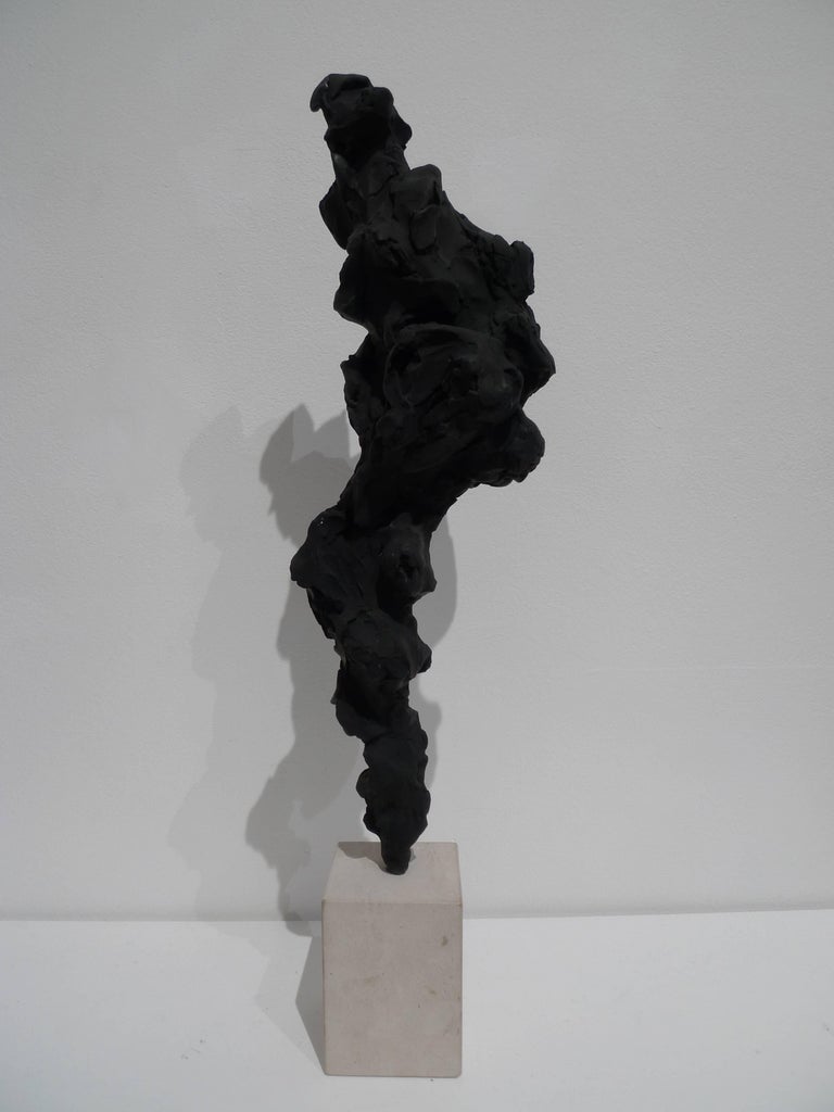 Black Totem no. 2 - Contemporary, painted bronze and Portland stone For Sale 1