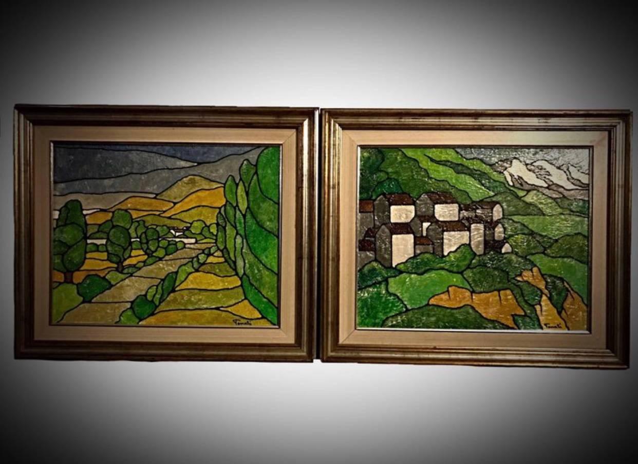 Pair of Acrylic Landscape Paintings by Italian Artist ‘Tenati’ For Sale 3