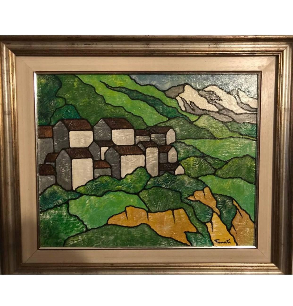 Pair of Acrylic Landscape Paintings by Italian Artist ‘Tenati’ For Sale 2