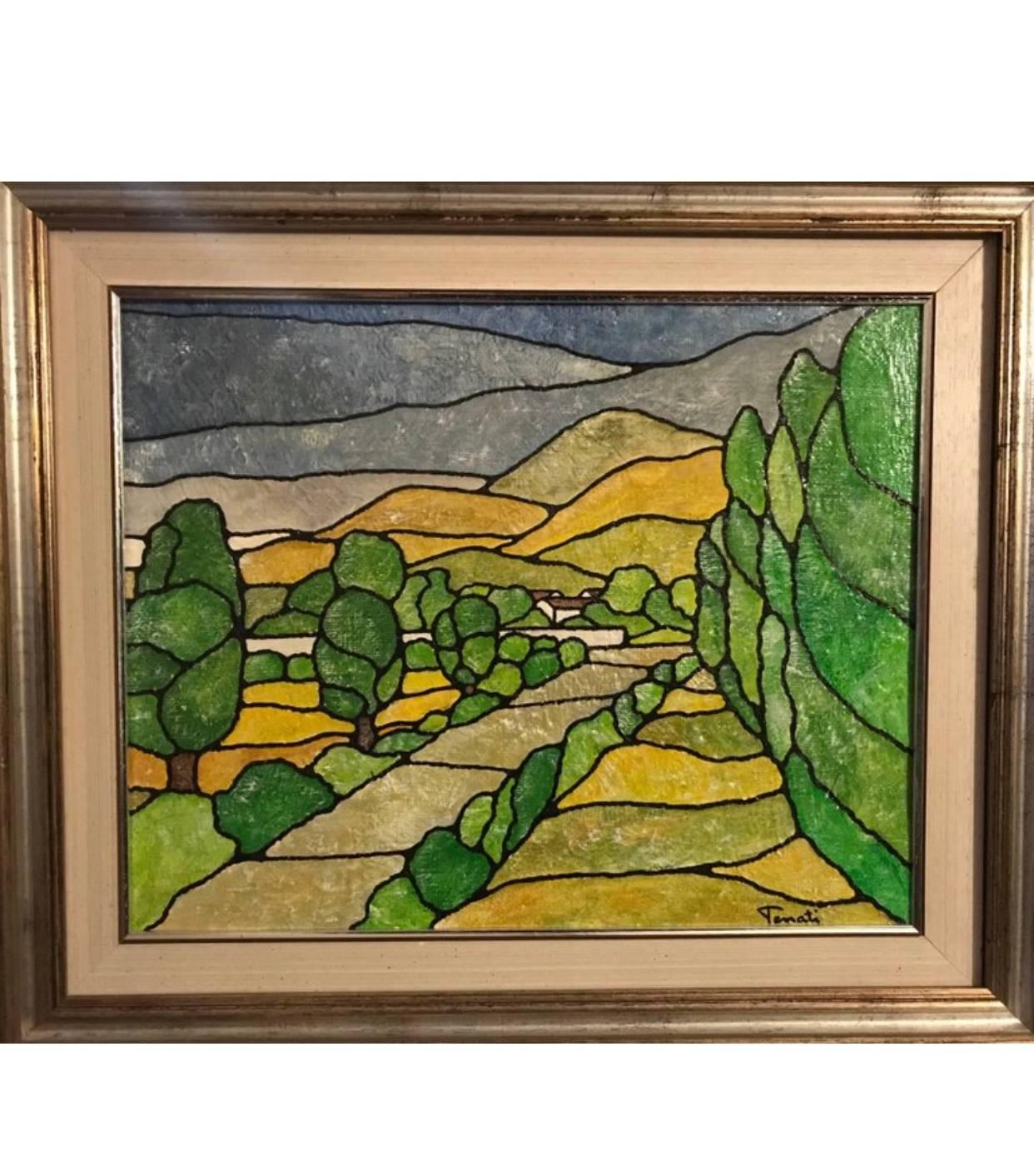 Pair of Acrylic Landscape Paintings by Italian Artist ‘Tenati’ For Sale 1