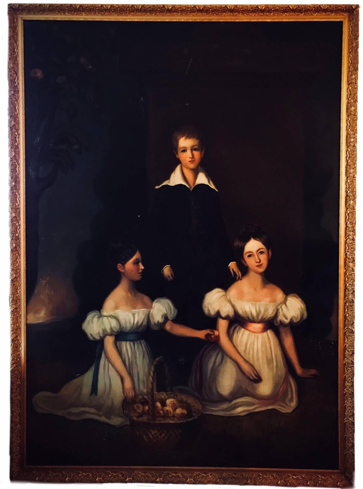 Unknown Portrait Painting - Huge Full length portrait of the Chandos-Pole Family Of Radbourne Hall England 