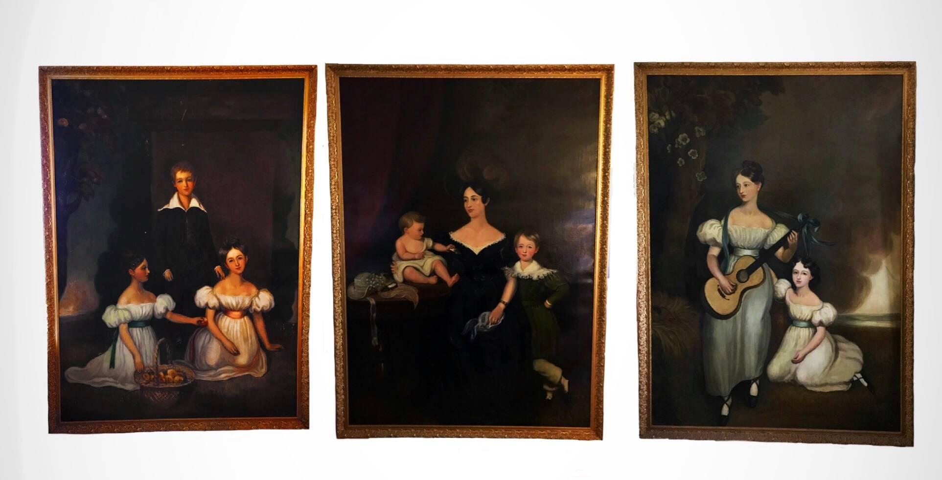 Unknown Portrait Painting - Three full length portraits of the Chandos-Pole Family from Radbourne Hall U.K