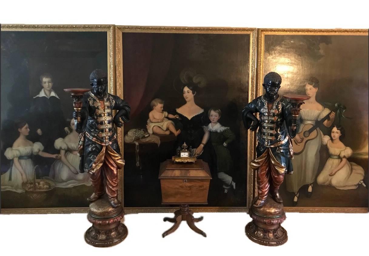 Three full length portraits of the Chandos-Pole Family from Radbourne Hall U.K - Painting by Unknown