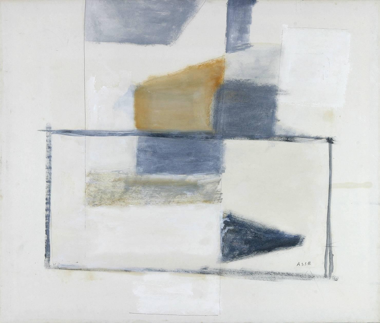 Geneviève Asse Abstract Painting - Rectangles jaunes et bleus