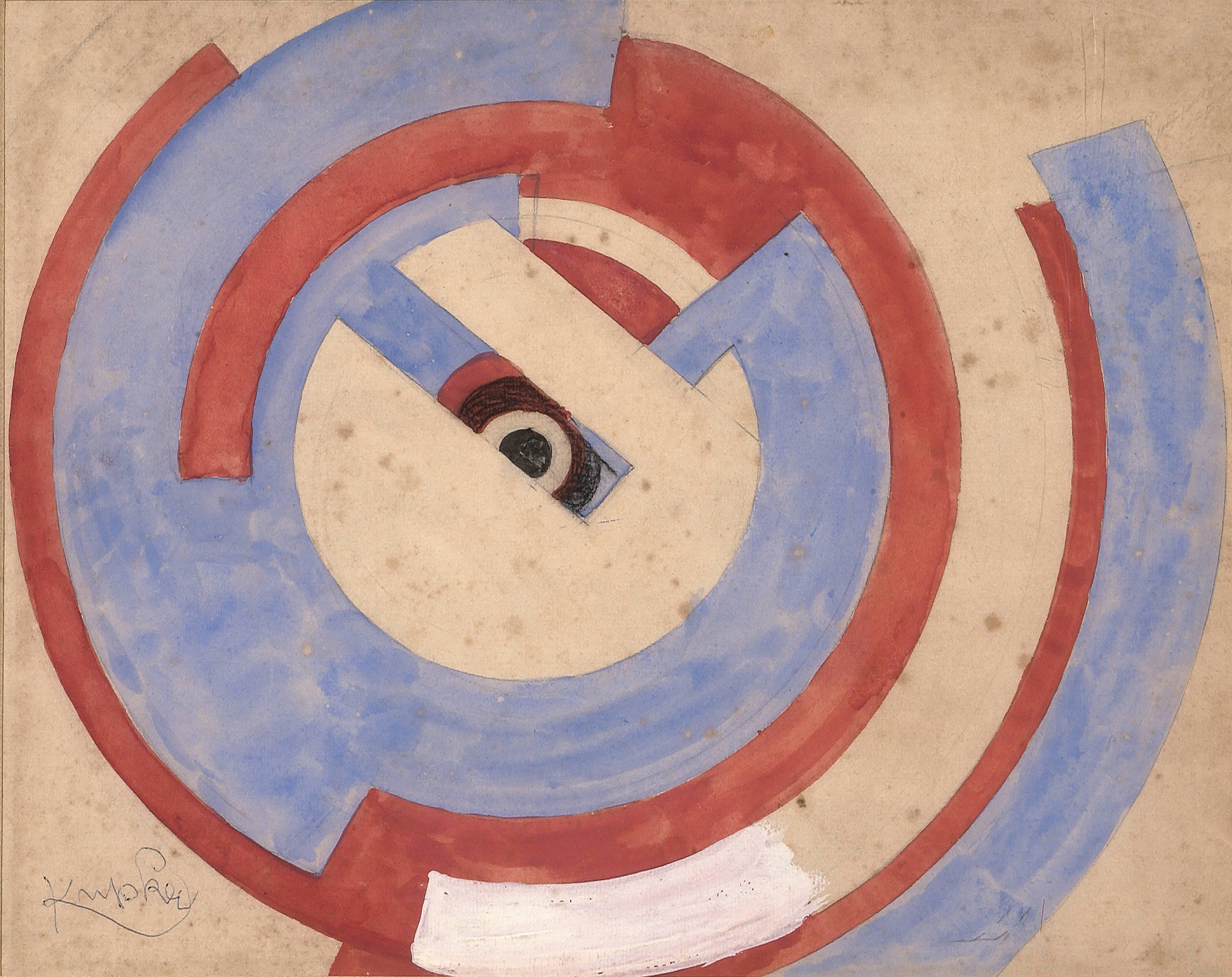 Frantisek Kupka Abstract Drawing - Blue and red circle