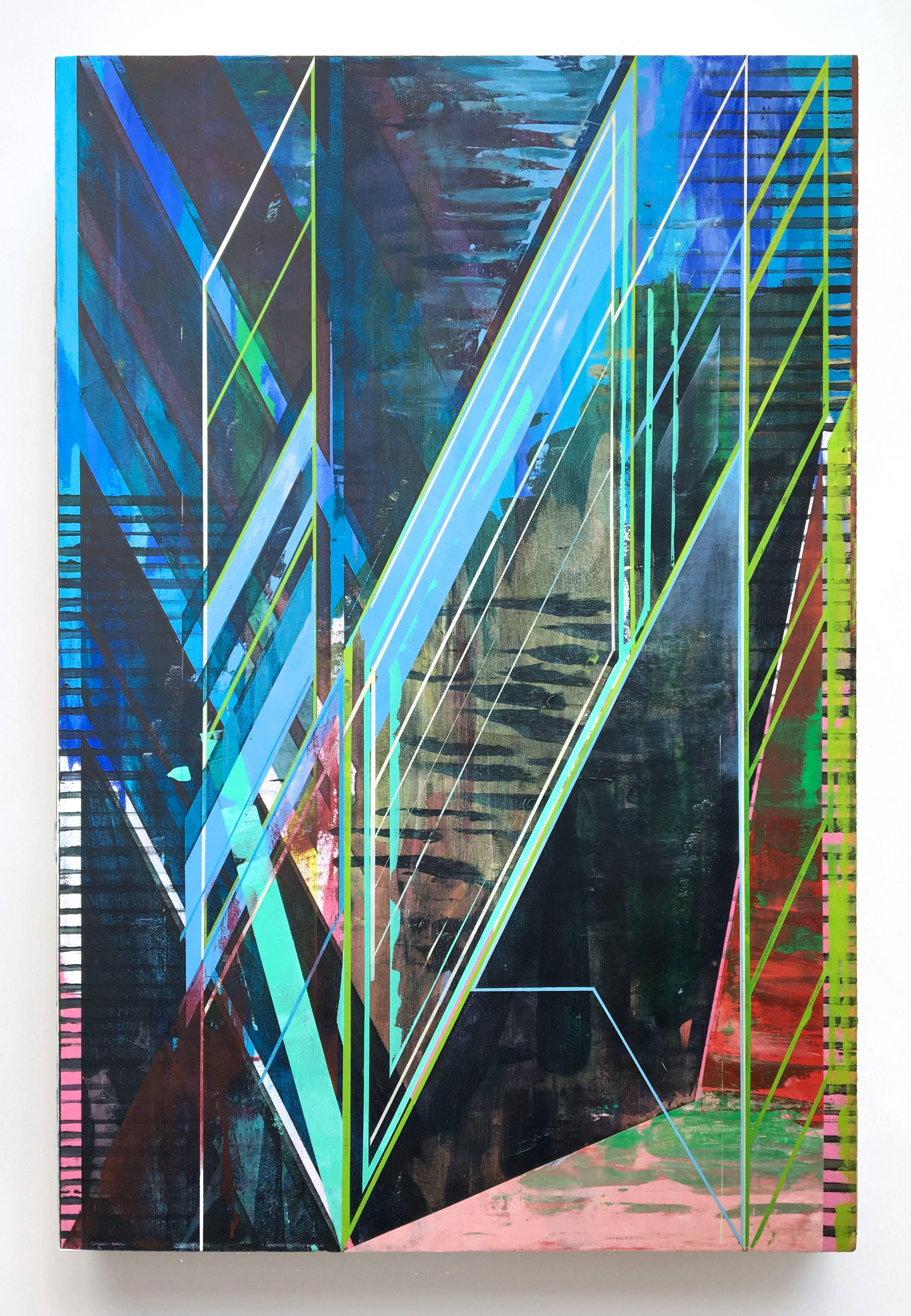 Joe Lloyd Abstract Painting - Joe lloyd, Span, 2016, acrylic on canvas, geometric abstract painting, 41x28in.