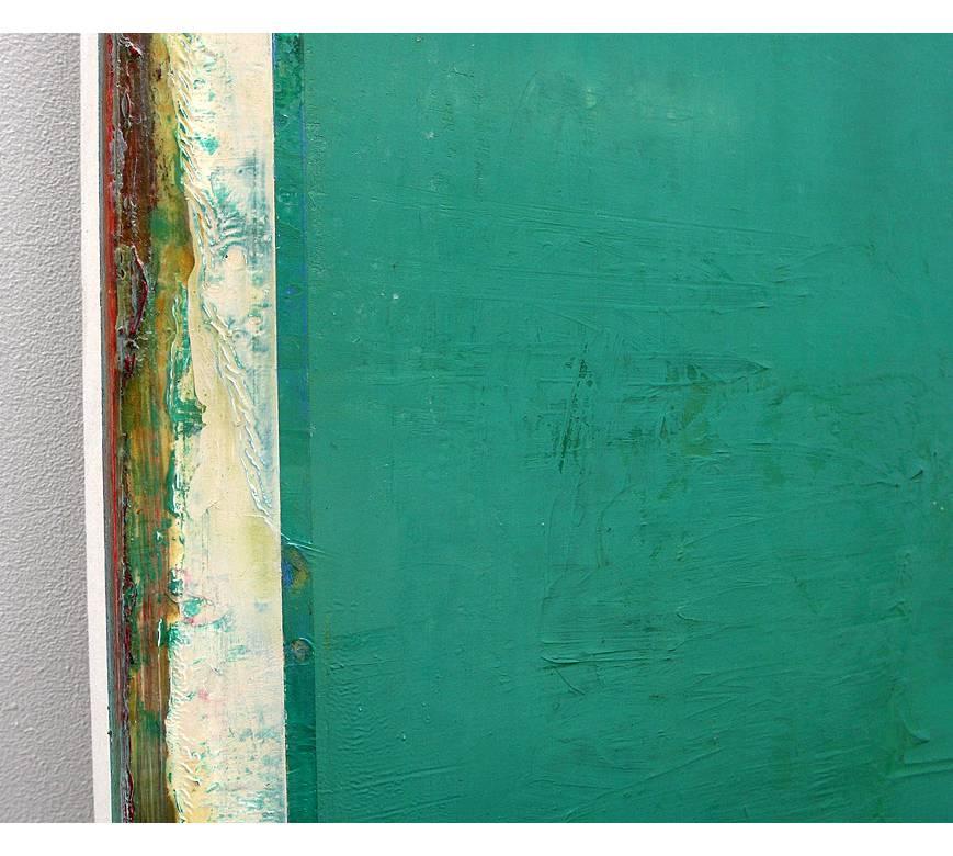 Daniel Brice, OX 33, oil on canvas, aqua green painting, 60 x 80 inches For Sale 2
