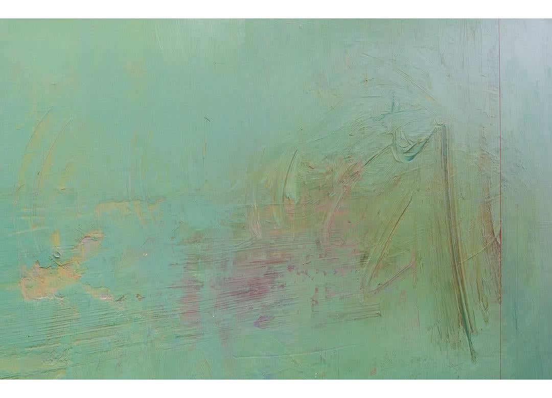 Daniel Brice, OX 33, oil on canvas, aqua green painting, 60 x 80 inches For Sale 3