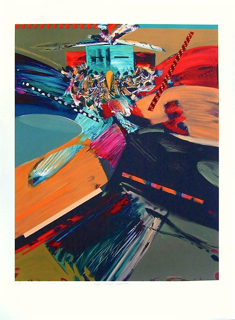 HOPI EAGLE DANCE Signed Lithograph, Native American, Abstract Ceremonial Dancer - Print by Dan Namingha