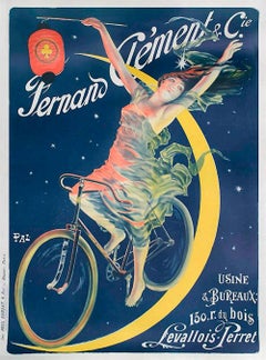Antique Fernand Clement Bicycles, Hand Drawn Lithograph, Oversize Art Poster 52"