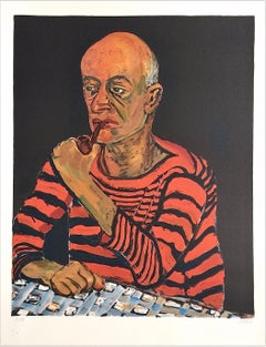 PORTRAIT VON JOHN ROTHSCHILD Signierte Lithographie 1980, Expressionistischer Stil