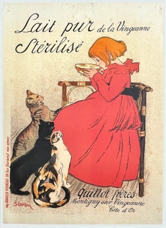 Lait Pur de la Vingeanne Stérilisé, Young Girl, Cats, Vintage French Advertising