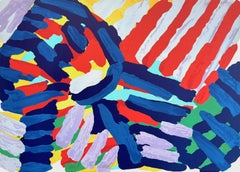 WALKING IN COLORS Signed Lithograph 1979, Colorful Abstract Figure, CoBrA Artist