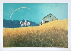 Cooper's Rainbow Signed Lithograph, 1977 Realist Farm Landscape, 22x30
