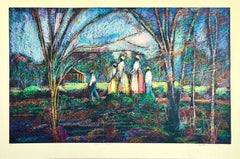 “ANDARE IN CHIESA” Litografia firmata, 1987, Paesaggio rurale del Sud