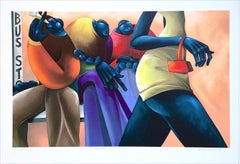 Bus Stop Signed Lithograph, Urban Scene, Limited Edition, 1999