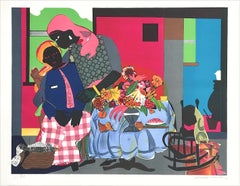 MORNING Signed Lithograph, Interior Scene Black Women, African American Culture