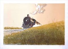 STEAM TRAIN Signed Lithograph 1977, Rural Landscape, Western Art