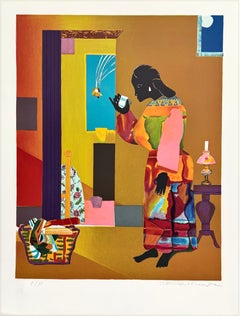 FALLING STAR Color Lithograph, 1979, Hand Signed, Modern Collage Portrait
