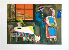 AUTUMN OF THE ROOSTER Signed Lithograph, Black Couple, African American Culture