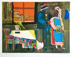 AUTUMN OF THE ROOSTER Signed Lithograph, Black Couple, African American Culture