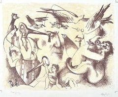 HOMAGE TO SIGMUND FREUD Original Lithograph, 1976, Signed, Surreal Portrait