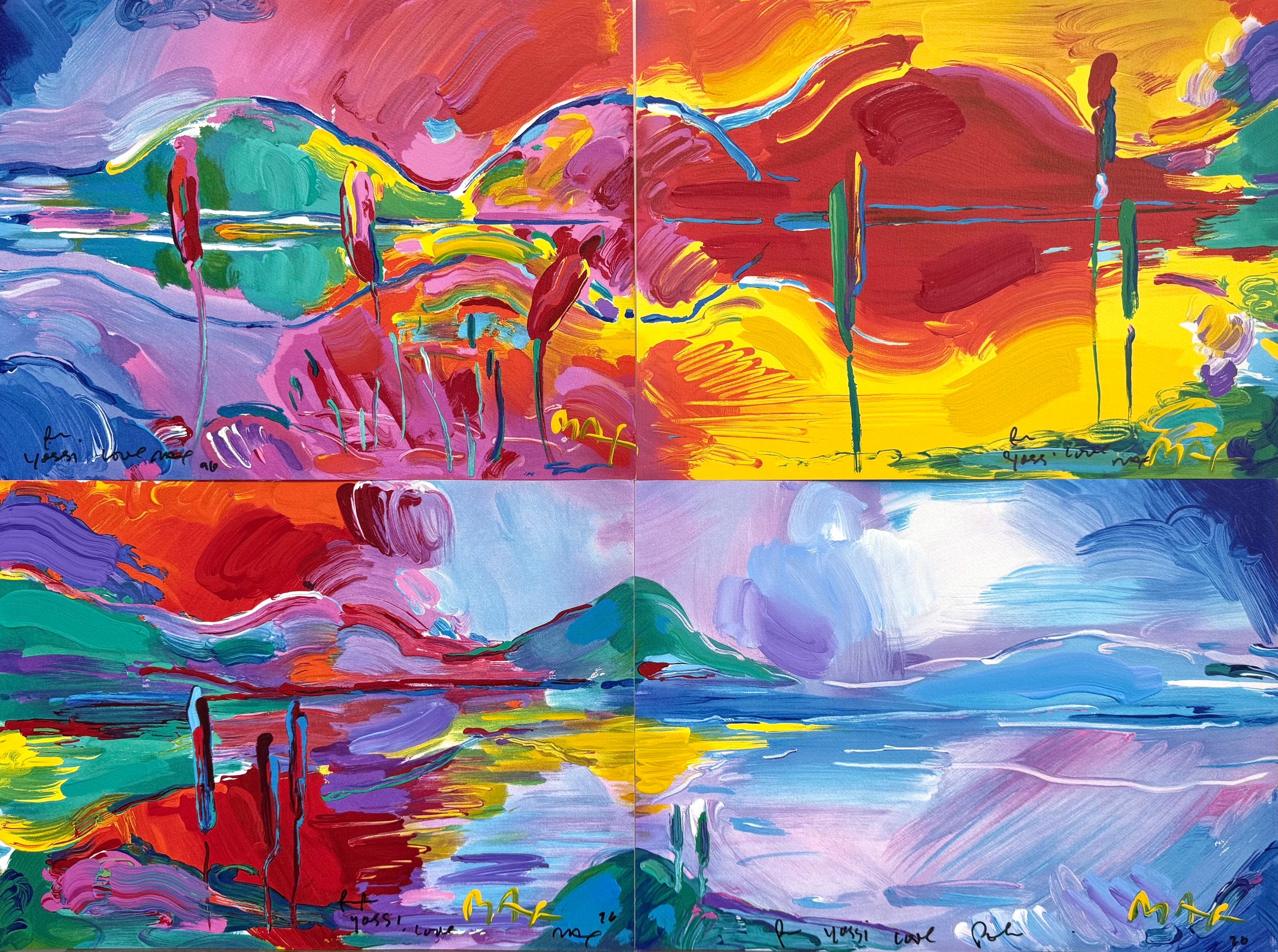 Peter Max Landscape Print - FOUR SEASONS, Suite of 4 Mixed Media Pop Art Landscapes, Signed, One-of-a kind