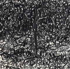 Abstract Black and White Scribble Tree Drawing on Paper, 12 x 18