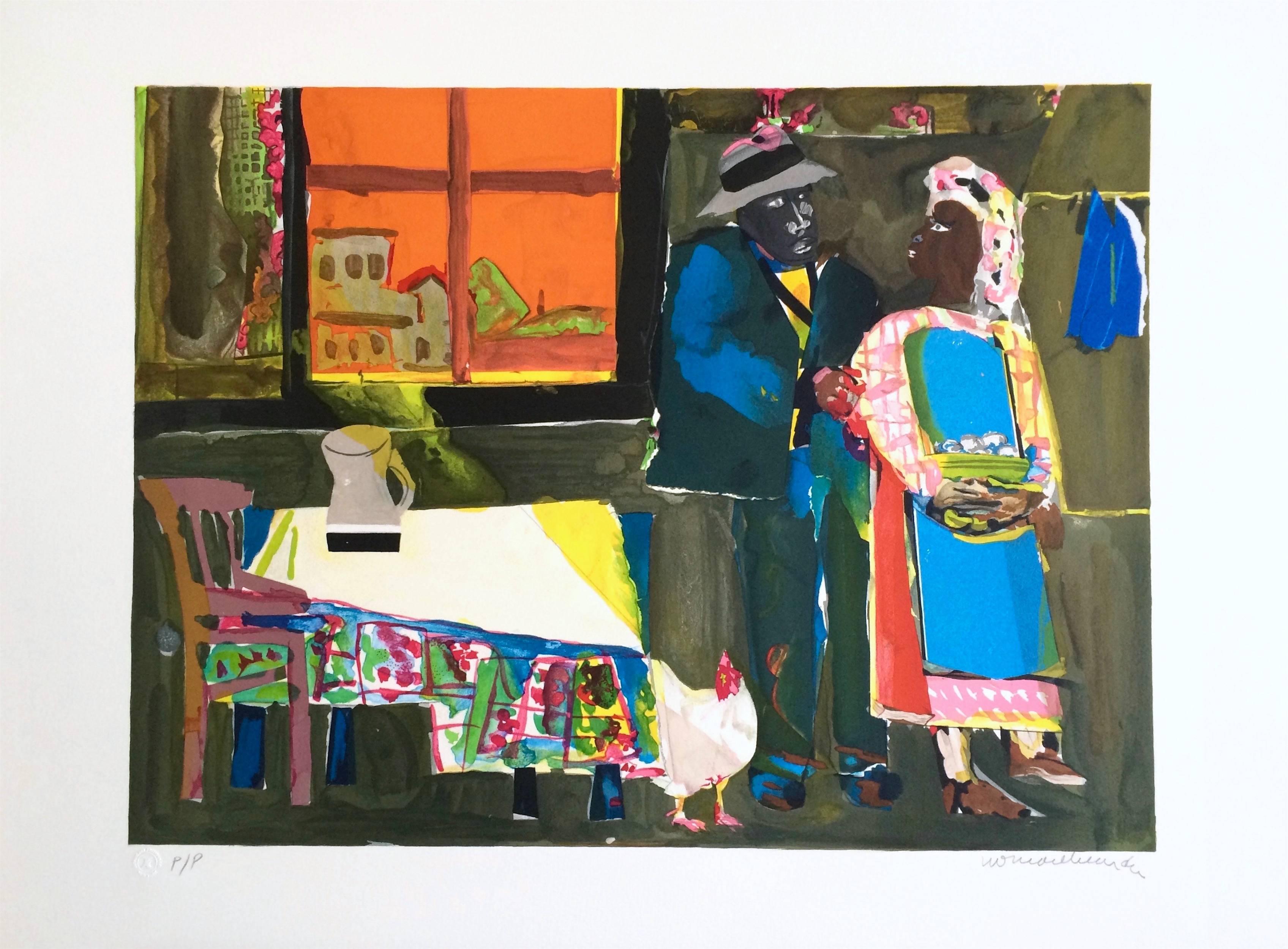 AUTUMN OF THE ROOSTER Signed Lithograph, Collage, African American Culture - Print by Romare Bearden