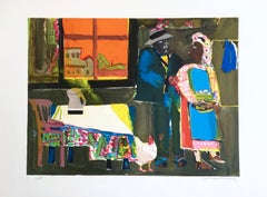 AUTUMN OF THE ROOSTER Signed Lithograph, Collage, African American Culture
