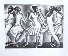 DANCING II, Signed Lithograph, African American Culture, Black Dancers