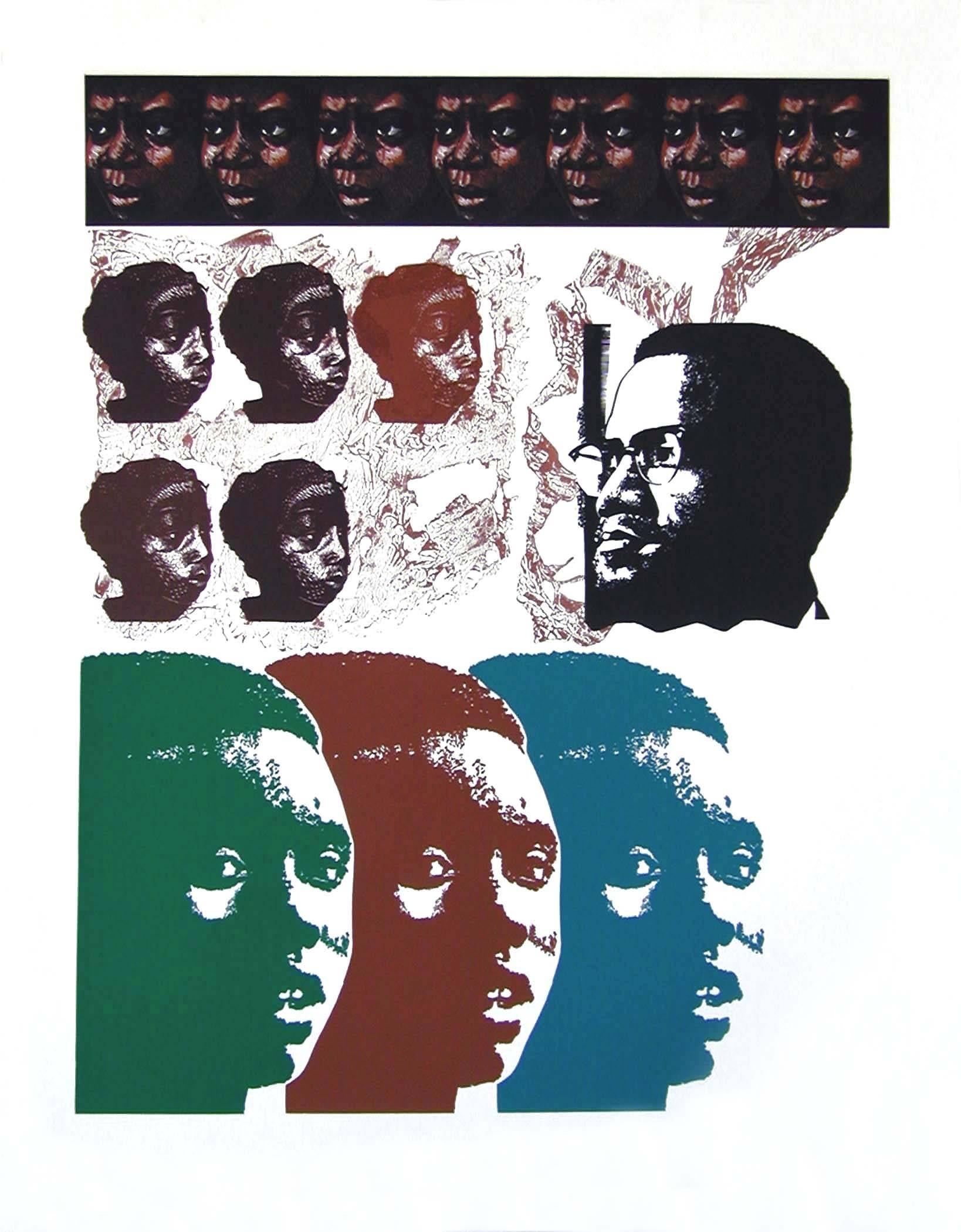 MALCOLM X SPEAKS FOR US, Signed Linocut, African American Civil Rights Activist - Print by Elizabeth Catlett