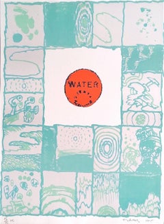 WATER, Pencil Signed Original Lithograph, manhole cover rubbing