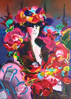 BROWN LADY II Signed Lithograph, Pop Art Fashion Portrait, Woman In Flower Hat