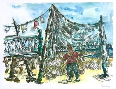 „PROVINCETOWN FISHING NETS“ – Signierte Lithografie, 1979, Fischer von Cape Cod