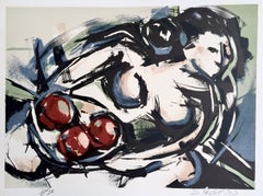 Female Nude with Fruit, 1977 Original Lithograph, Signed Modernist Print