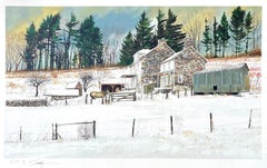 LITTLEWOODS Signed Lithograph, 1989 Realist Landscape, Bucks County Farmhouse