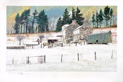 LITTLEWOODS Signed Lithograph, 1989 Realist Landscape, Bucks County Farmhouse