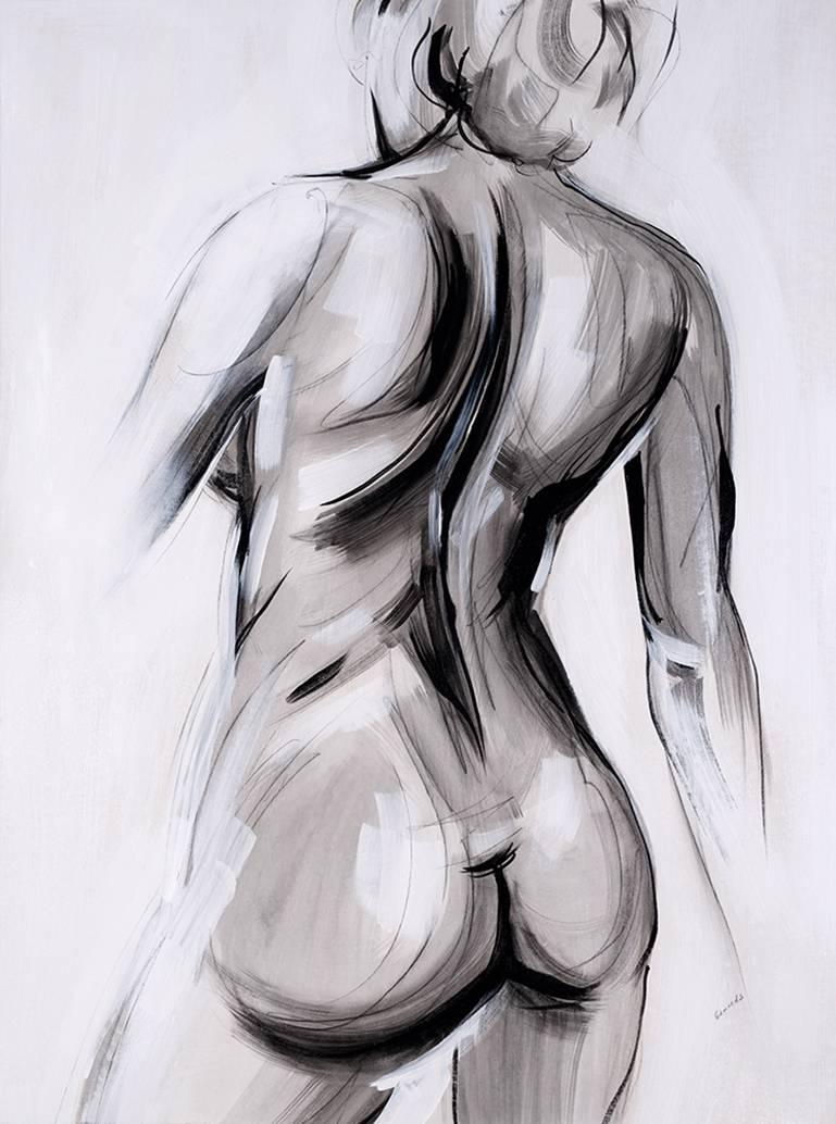 Contemporary Nude I, Figurative Fine Art Painting, Neutral, Acrylic on Canvas For Sale 1