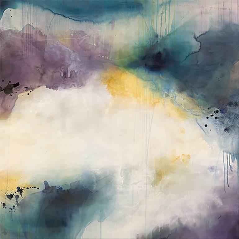 Saturation, Large-Scale Abstract Contemporary Painting, Teal, Purple, Yellow  - Gray Abstract Painting by Kari Taylor