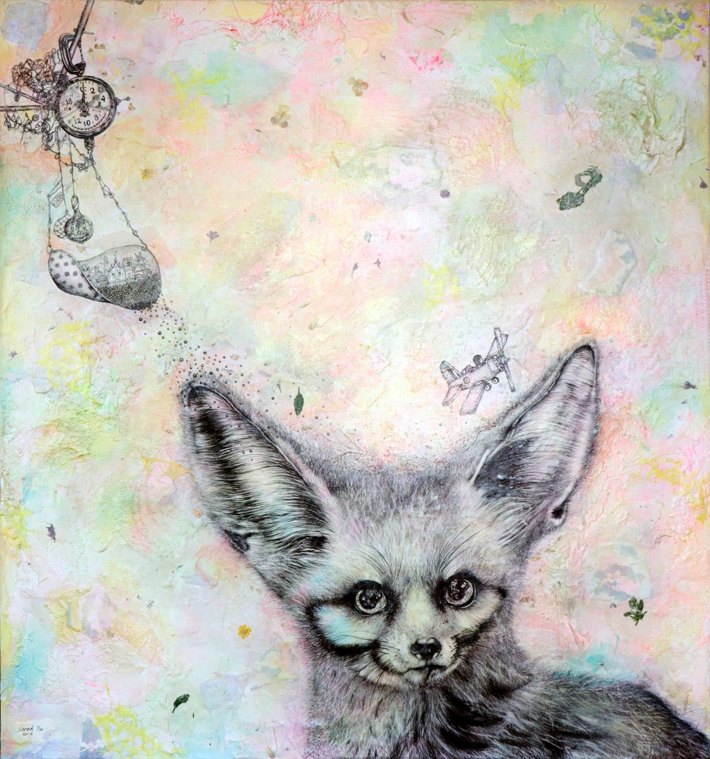 "What's the Time Mr. Fox?" Surrealism painting with animals, augmented reality  – Mixed Media Art von Sarah Tse